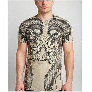 Xtreme Couture Men's Ivory Skull Goth Graphic Crew Neck T-Shirt NWOT Size M